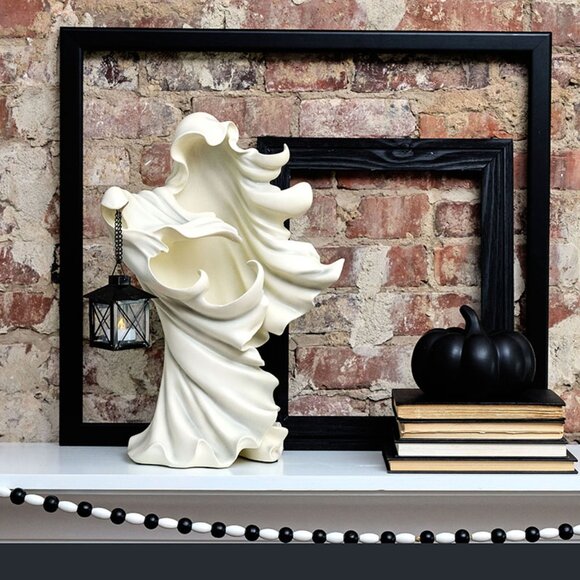 NEW Hauntingly Beautiful Flowy Ceramic 18" Ghost with Tealight Lantern - Picture 1 of 2